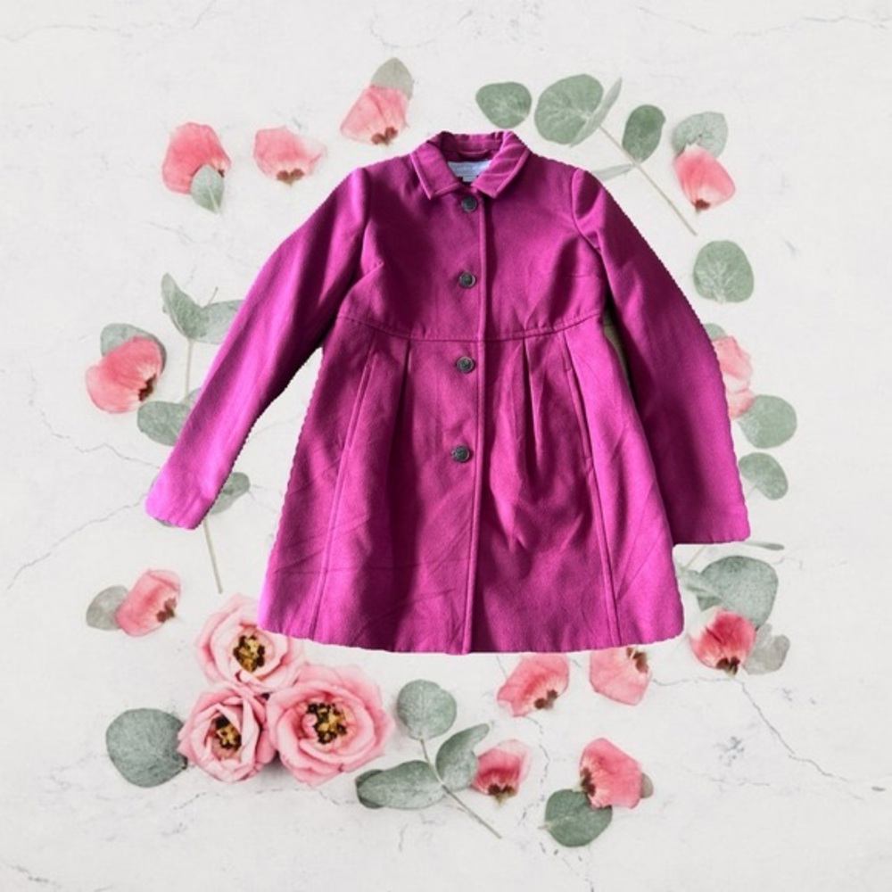 LAURA SCOTT PURPLE COAT PLEATED WAIST BUTTONS DOWN TWO POCKETS SIZE SMALL